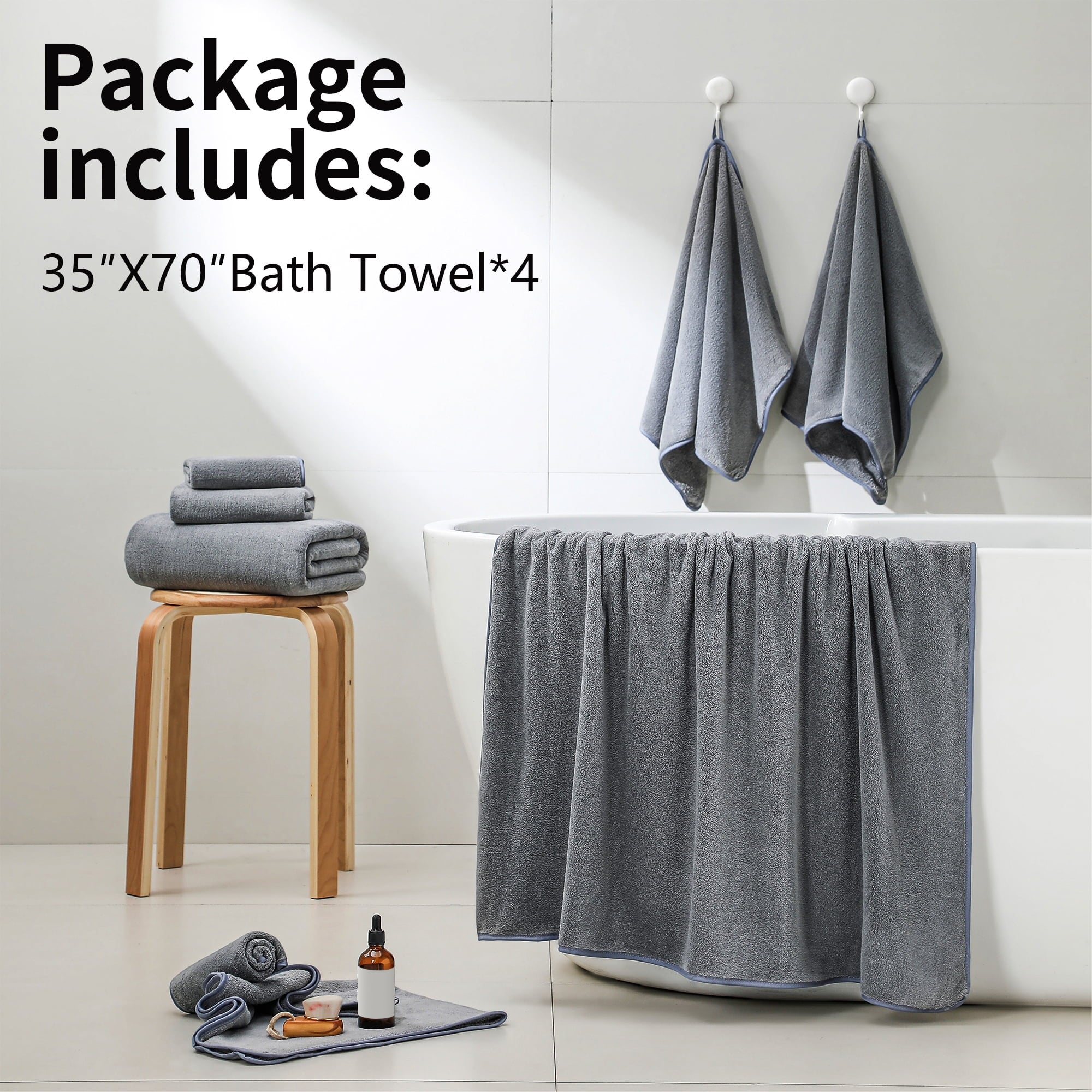 Jessy Home 4 Pack Oversized Bath Sheet Towels 700 GSM Ultra Soft Dark Gray Bath Towel Set