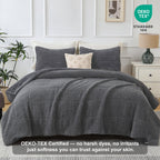 Jessy Home 3 Piece Fleece Queen Comforter Set - Soft & Warm Fluffy Dark Gray Sherpa Bedding , Fuzzy Heavy Double Sided Design Winter Comforter with 2 Pillow Cases