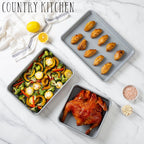 Country Kitchen Heavy Duty Baking Pans Bakeware Set with Textured Silicone Coating, Cream, 6-Piece