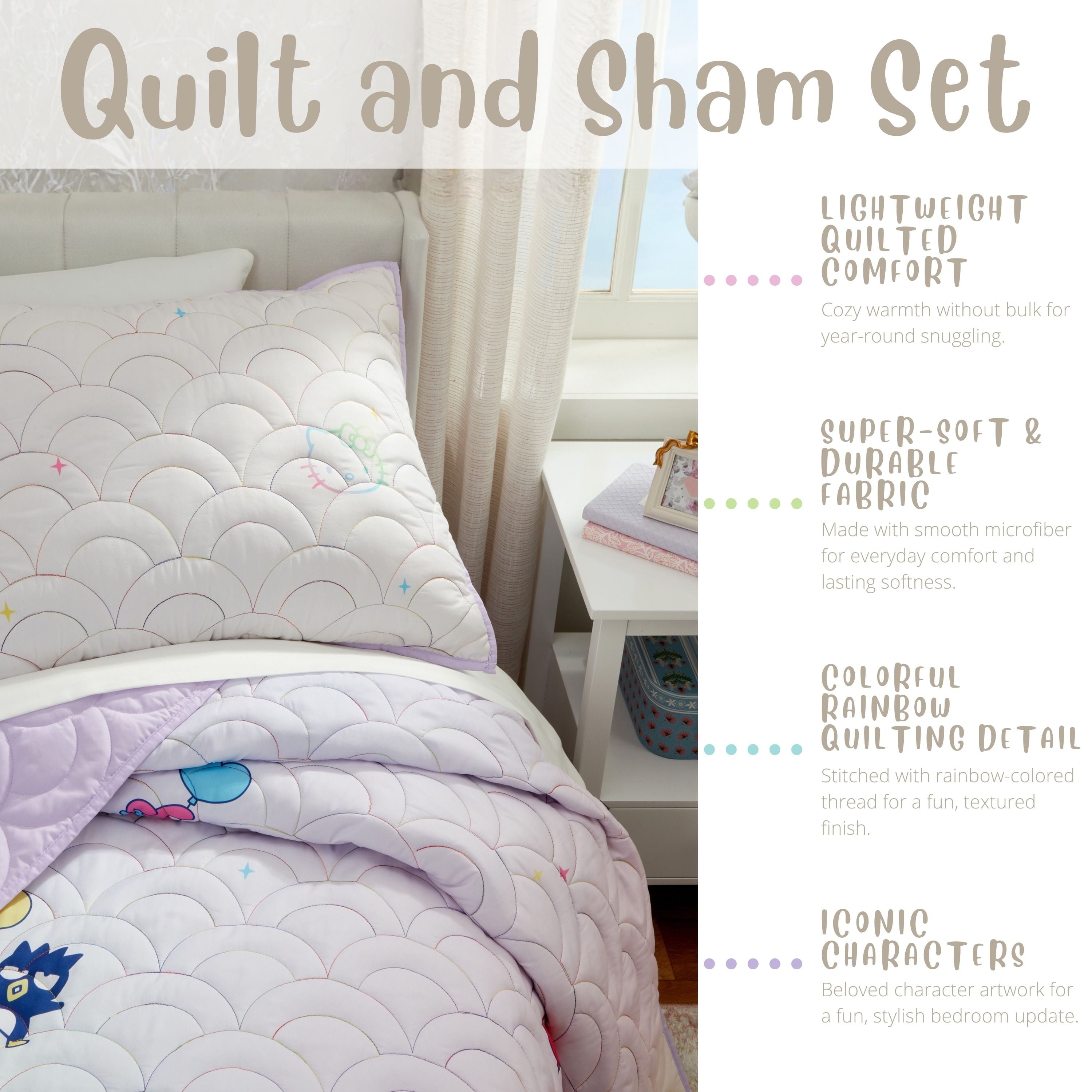 Hello Kitty and Friends Rainbow Ombre 2 Piece Quilt and Sham set, Twin/Full