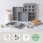 Country Kitchen Heavy Duty Baking Pans Bakeware Set with Textured Silicone Coating, Cream, 6-Piece