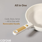 Carote Nonstick Detachable Pots and Pans Set, 6 Pieces Non Toxic Cookware Set with Induction, Oven/Dishwasher Safe, Easy for Storage, Granite White