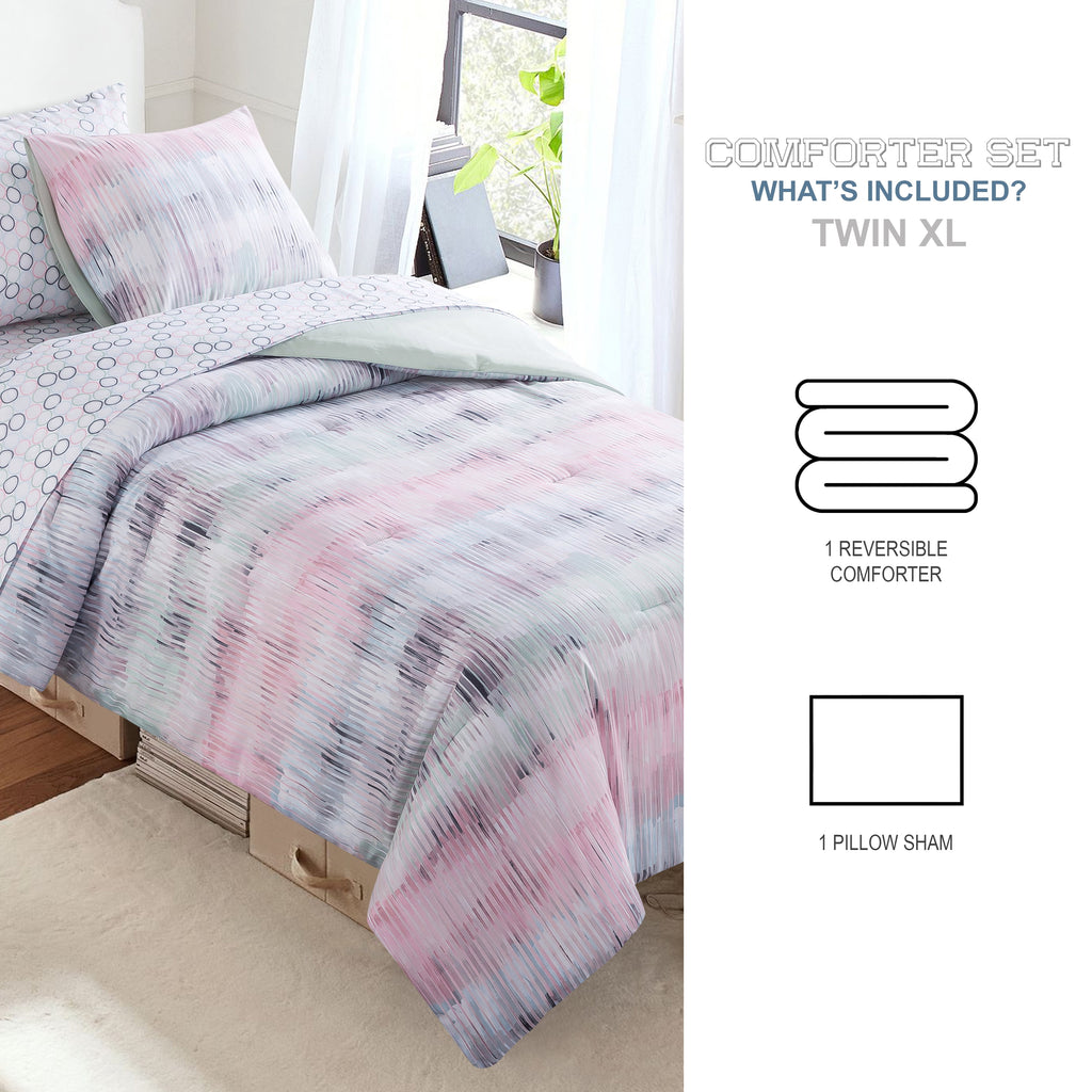 Campus Comforts by New Sega Home 2-Piece Reversible Comforter Set, Waterfall, Pink/Green, Twin-XL