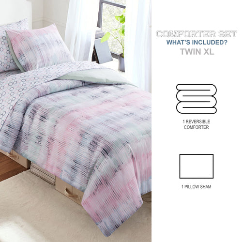 Campus Comforts by New Sega Home 2-Piece Reversible Comforter Set, Waterfall, Pink/Green, Twin-XL