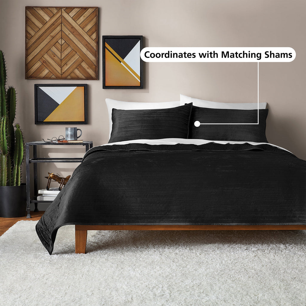 Mainstays Soft Velvet Quilt, Full/Queen, Rich Black, Soft & Cozy Bedding