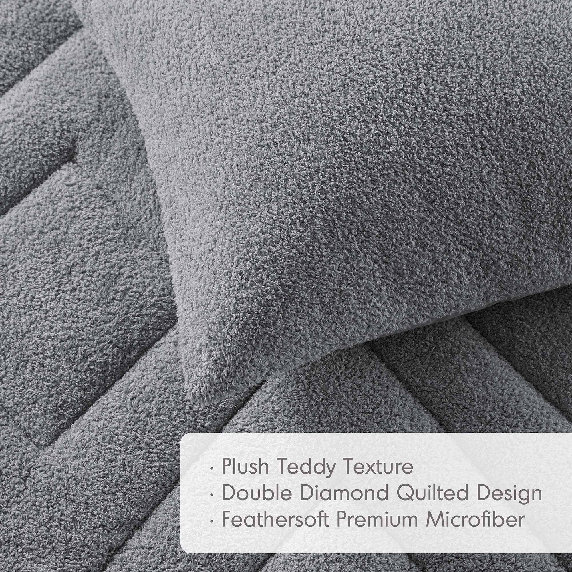 Regency Heights Twin/Twin XL Quilted Plush Comforter Set, 2-Piece Reversible Feather-Soft Dorm Bedding Sets, Textured Sherpa Comforter Bed Set for All Season, Gray