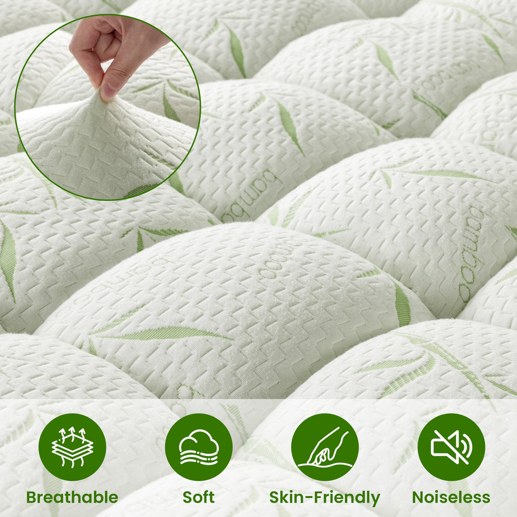 Baauye Cooling Bamboo Mattress Topper, 900GSM Quilted Mattress Pad with 8-21" Deep Pocket, King, Green