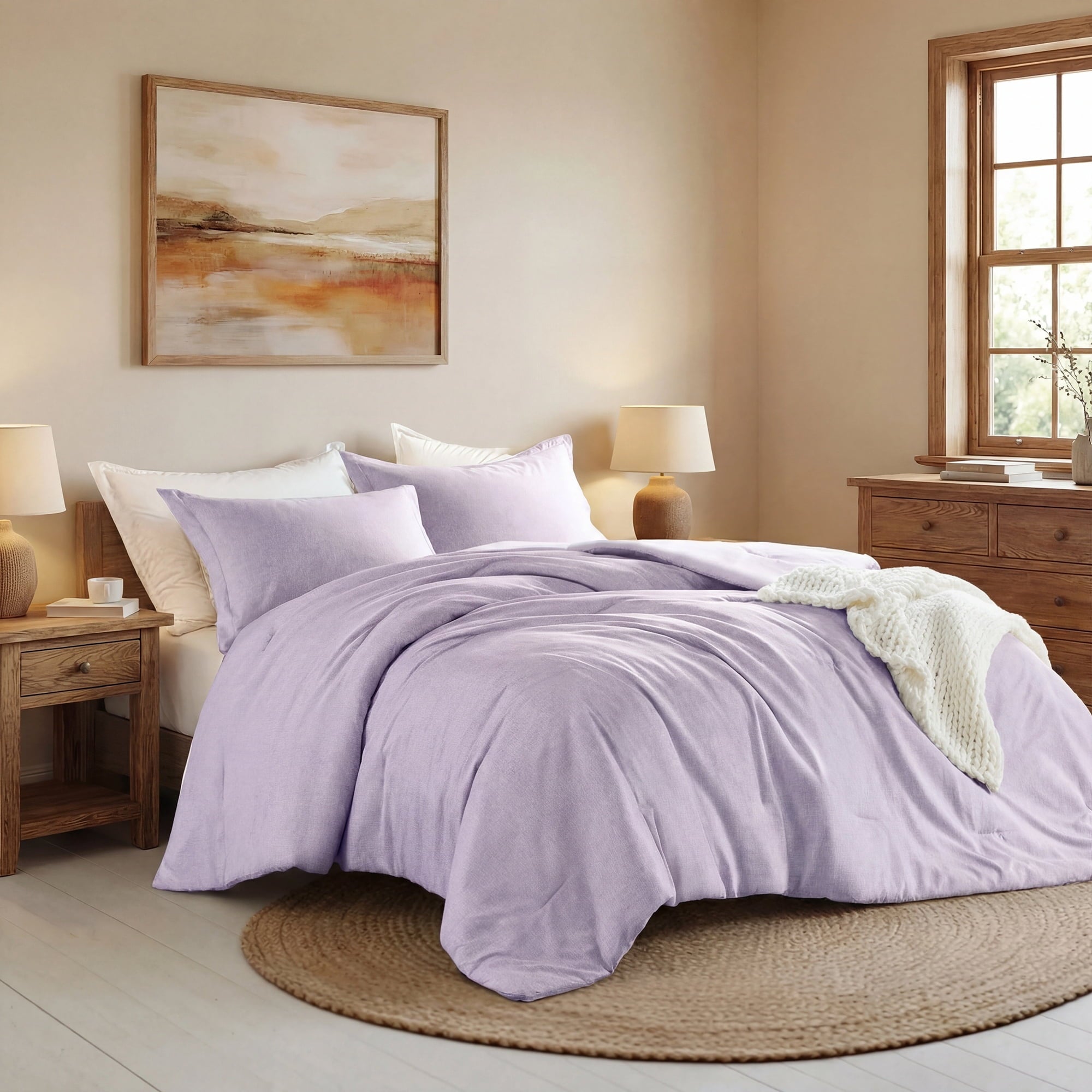 Regency Heights King/Cal King Comforter Sets, Reversible 3 Piece Extra Soft Bedding Set, Chambray Print Purple Comforter Bed Set with Pillow Shams