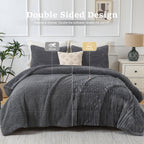 Jessy Home 3 Piece Fleece Queen Comforter Set - Soft & Warm Fluffy Dark Gray Sherpa Bedding , Fuzzy Heavy Double Sided Design Winter Comforter with 2 Pillow Cases