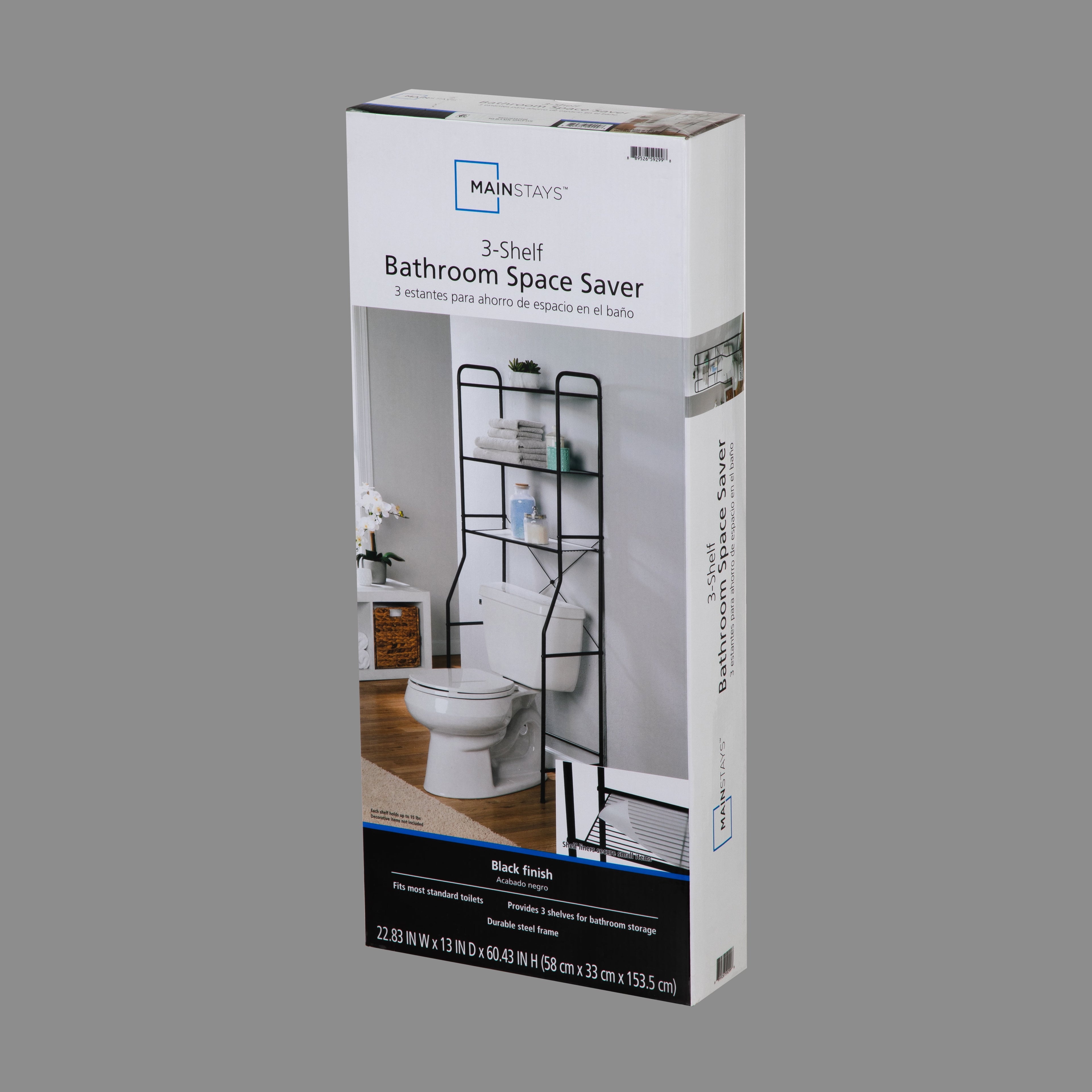 Mainstays Over-the-Toilet Steel Storage Unit with 3 Shelves and Liners, Matte Black