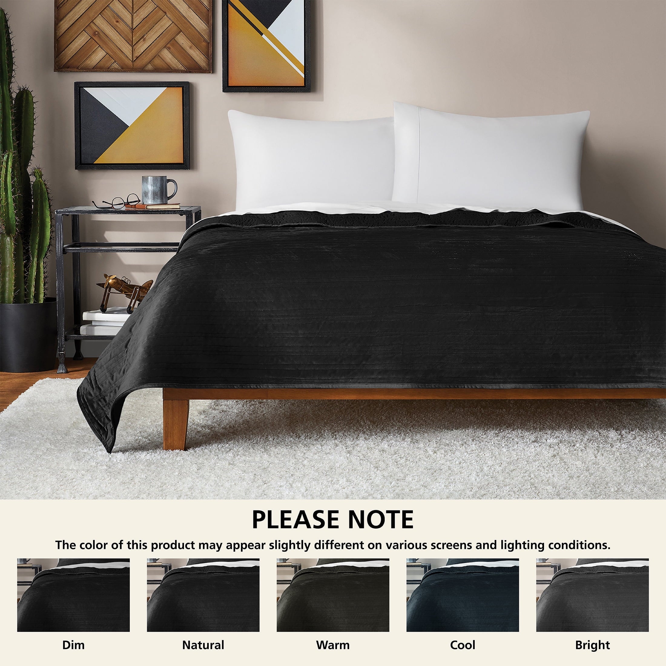 Mainstays Soft Velvet Quilt, Full/Queen, Rich Black, Soft & Cozy Bedding