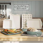Country Kitchen Bakeware Set, 10-Piece Nonstick Stackable Baking Pans with Silicone Handles, Silver