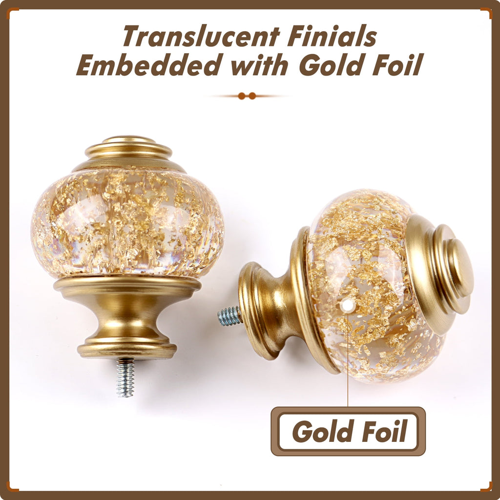 KAMANINA 7/8" Adjustable Single Curtain Rod with Translucent Finial, 48 - 84", Gold