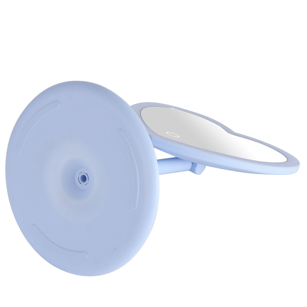 Mainstays 11.26" Tall Light Blue Plastic Frame Tabletop Heart Shaped LED Lighted Mirror with Trinket Tray