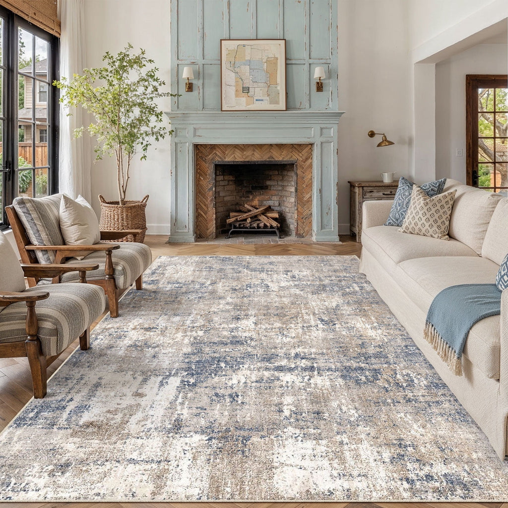 BERTHMEER 5'x7' Modern Abstract Blue Area Rugs for Living Room Bedroom Dining Room Office Farmhouse Machine Washable Non-slip Throw Rugs Carpets