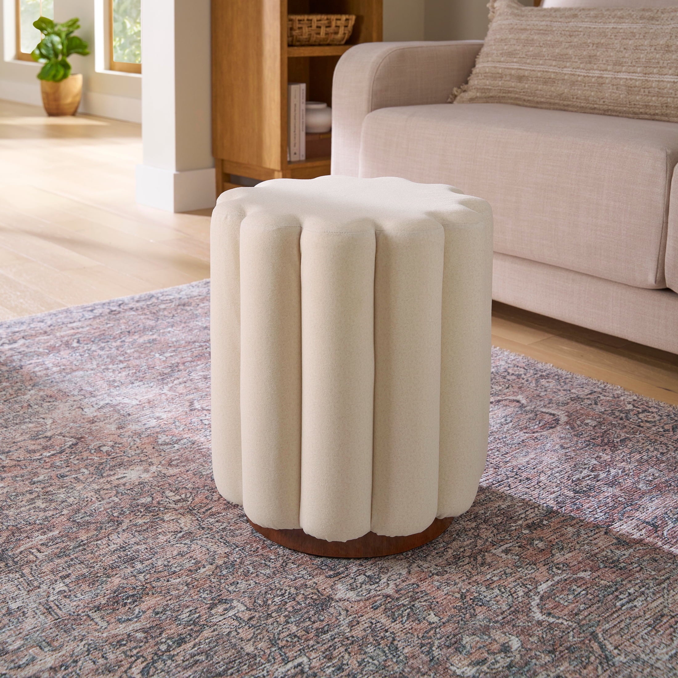 Better Homes & Gardens Lillian Velvet Tufted Ottoman, Beige