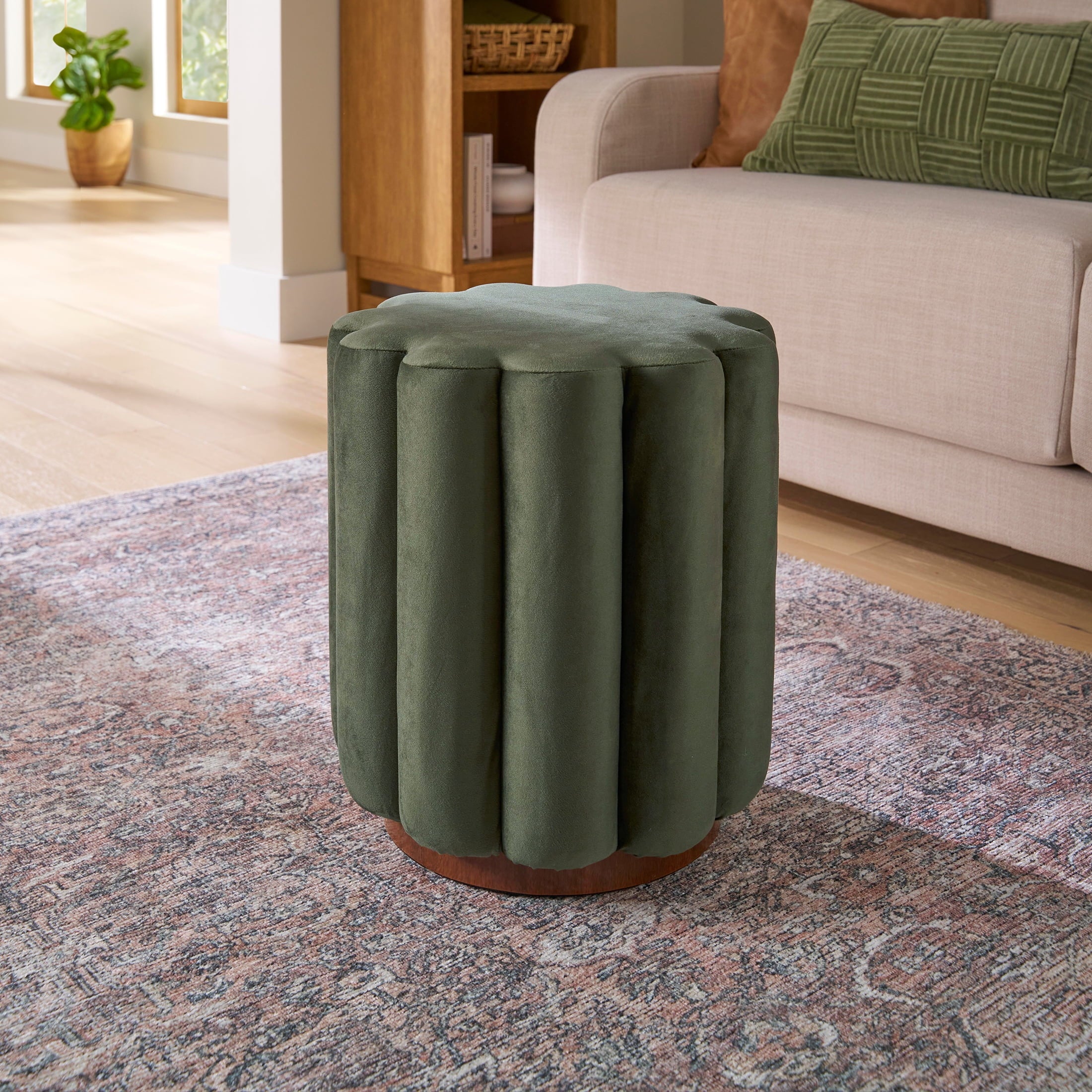 Better Homes & Gardens Lillian Velvet Tufted Ottoman, Beige