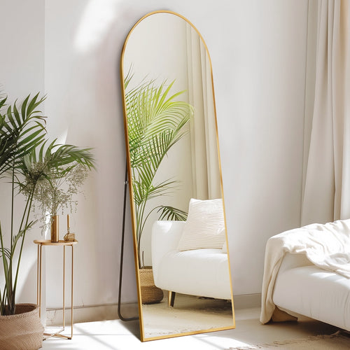 CONCETTA 59"x16" Arched Full Length Mirror, Full Body Standing Mirror Floor Mirrors, Gold
