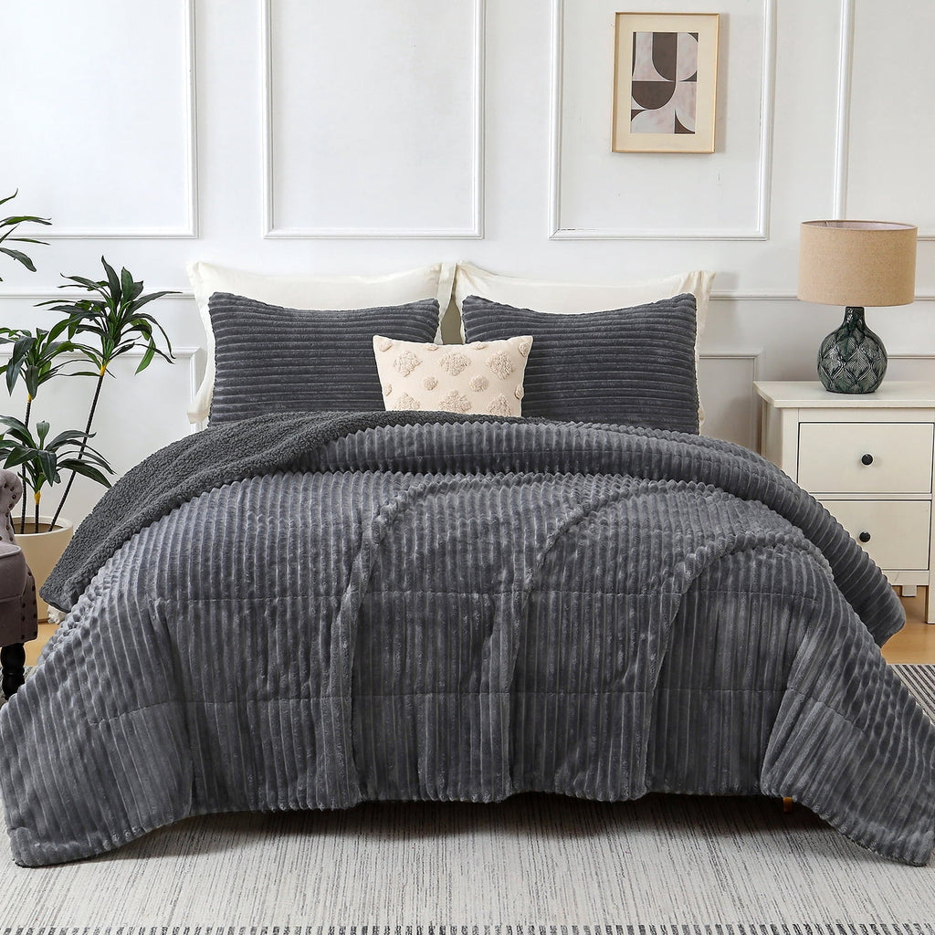 3-Piece Comforter Set Queen Gray