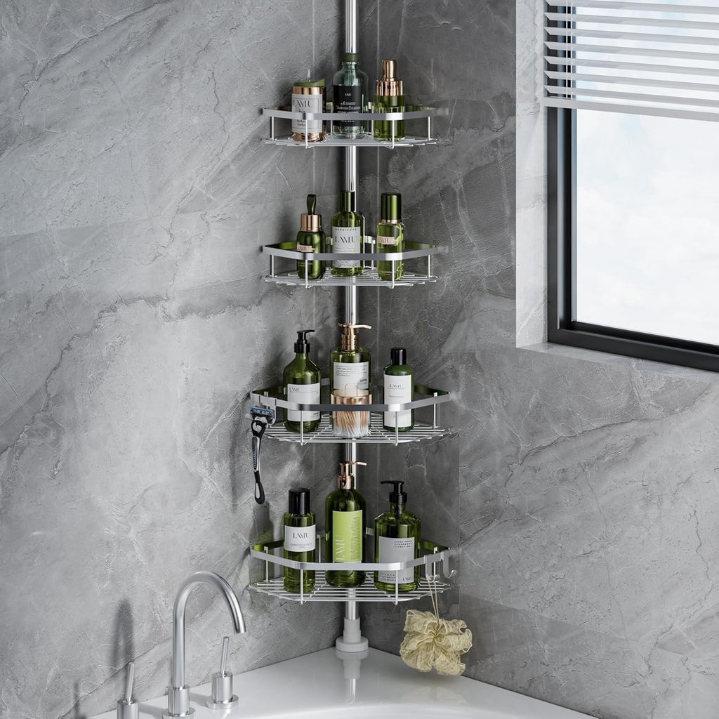 LazySpin 4-Tier Corner Shower Caddy Tension Pole