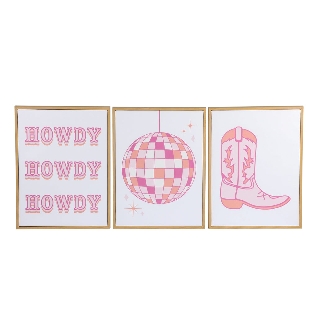 Mainstays 3 Pc Set Pink Western Theme Wall Art, Howdy, Boot