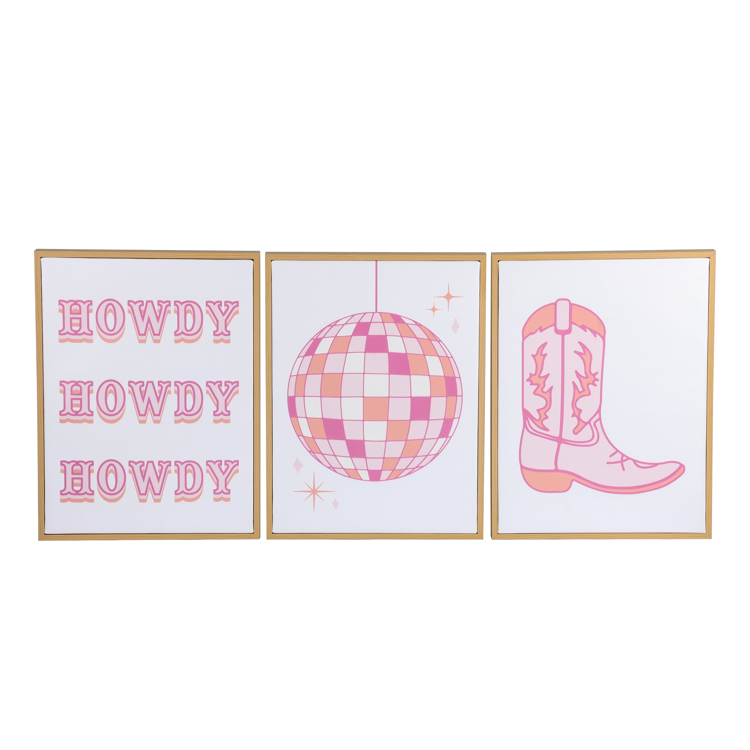 Mainstays 3 Pc Set Pink Western Theme Wall Art, Howdy, Boot