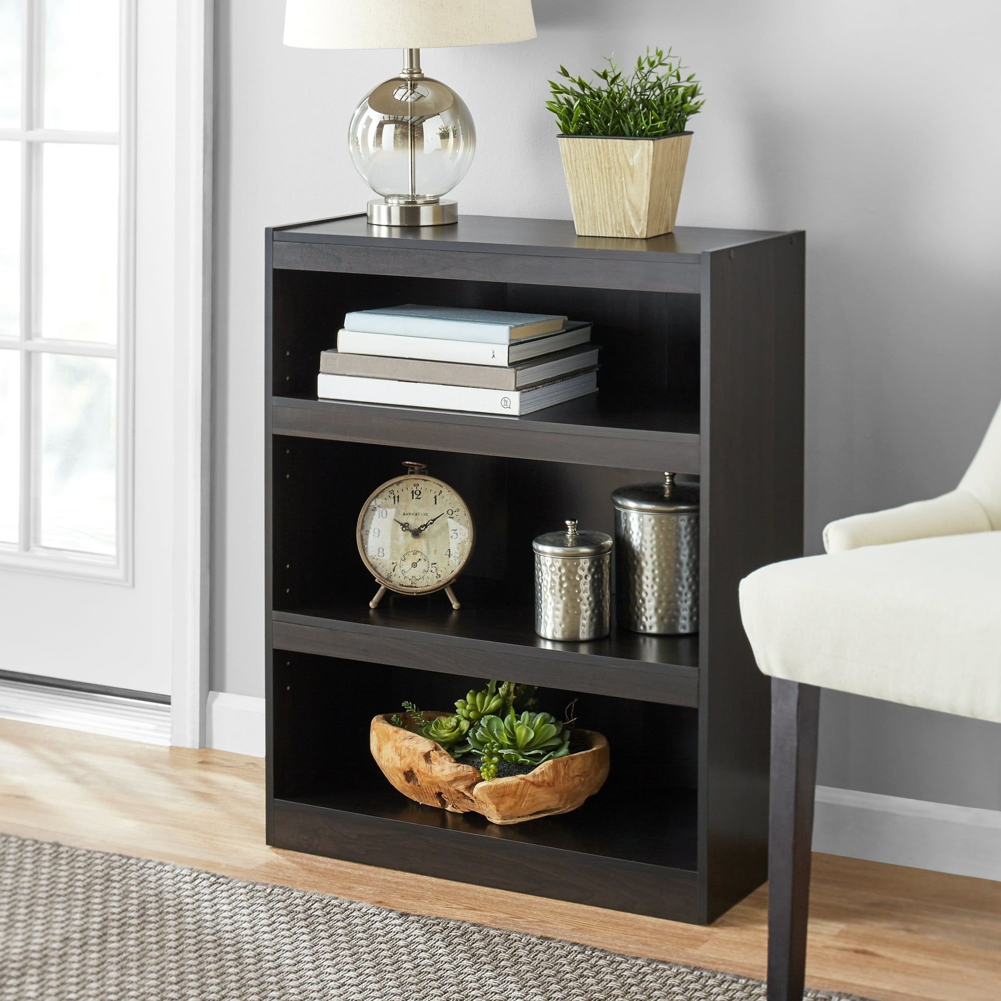 Mainstays Framed 3-Shelf Bookcase with Adjustable Shelves