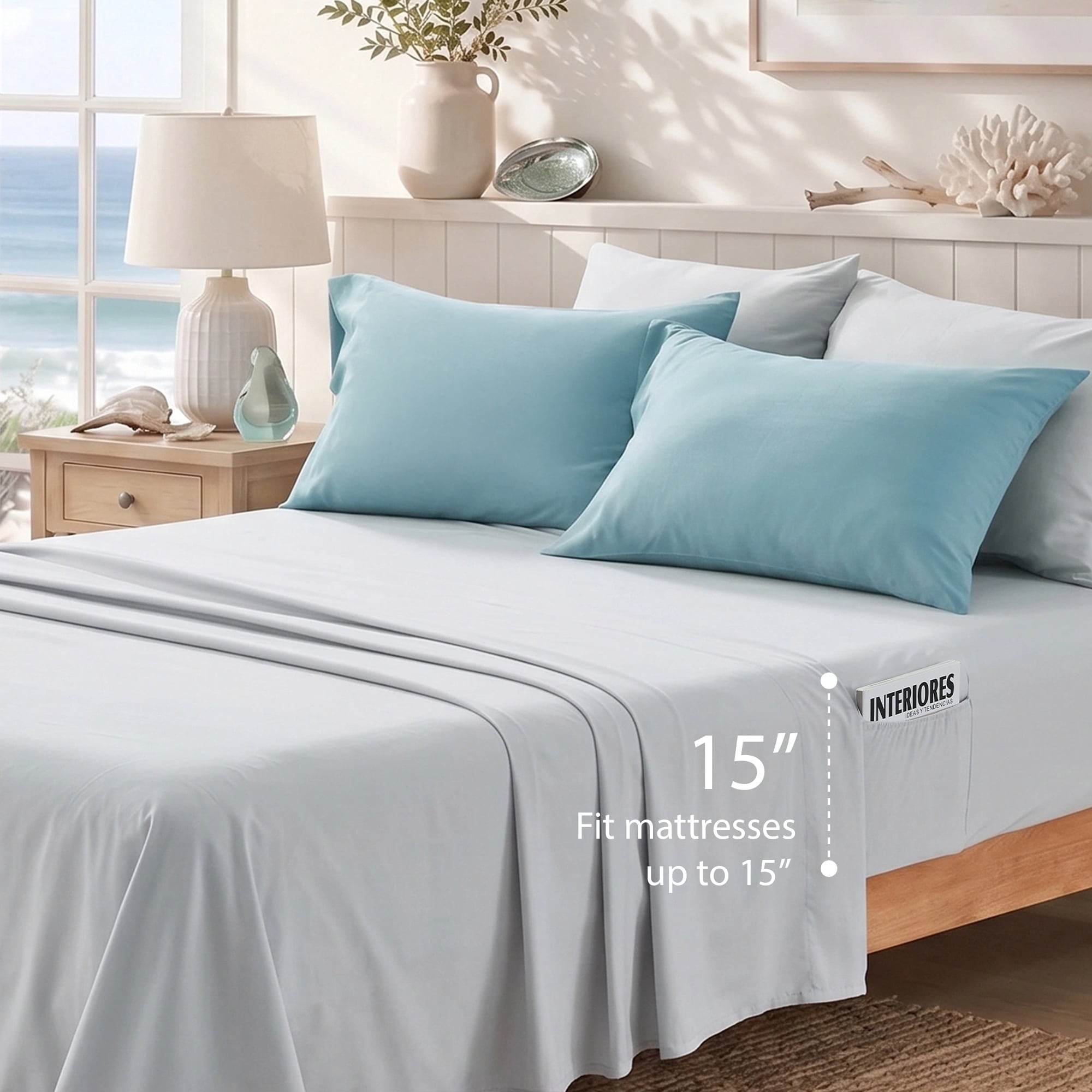 Regency Heights Queen Size Comforter Set with Sheets, 9-Piece Floral Textured Print Bed in a Bag Queen, Blue Bedding Comforter Set with Bed Sheets and Side Pocket