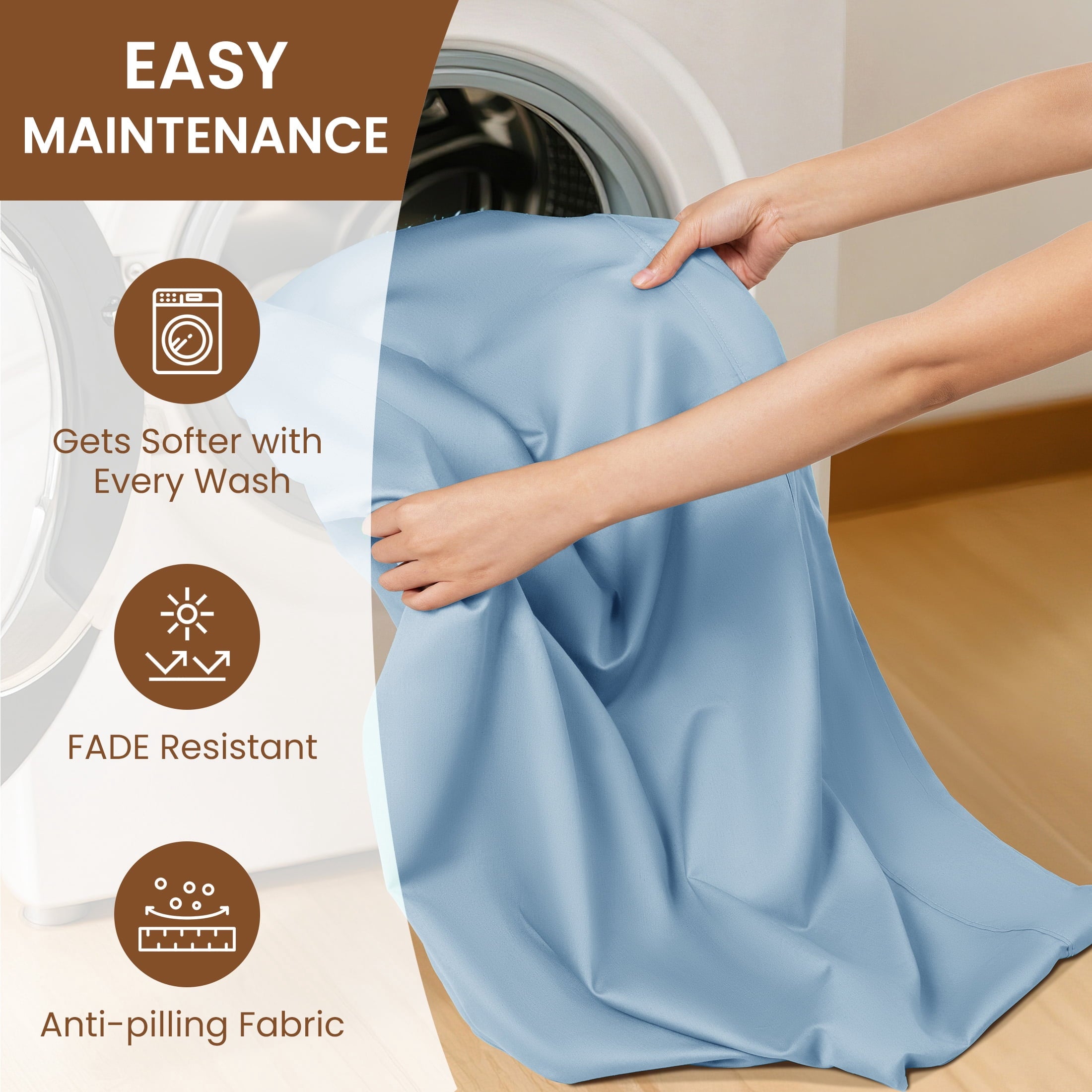 Baauye 100% Cotton Sheet Set, 1000 Thread Count Durable 4-Piece Bed Sheets with 16" Deep Pocket, King, Lake Blue
