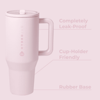HydroJug Traveler 40 oz Water Bottle, Stainless Steel Insulated Tumbler with Flip Straw and Handle - Pink Sand