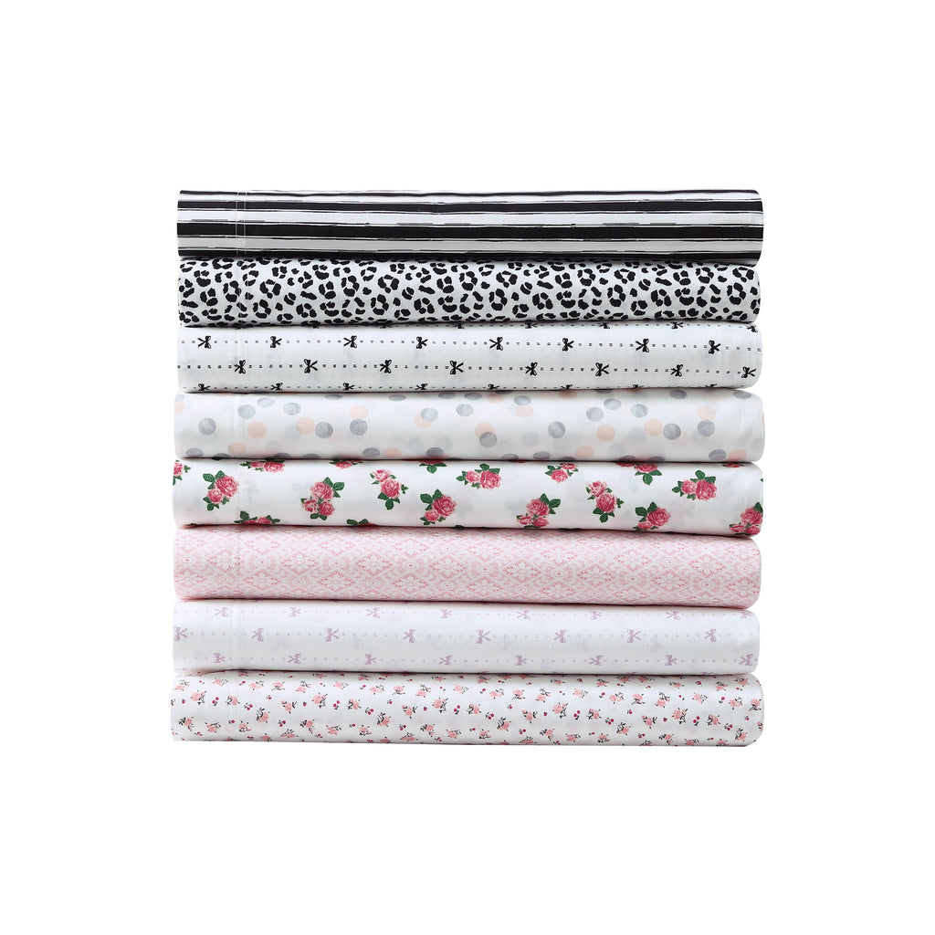 Betsey Johnson Baby Buds Pink Cotton Percale Queen Sheet Set