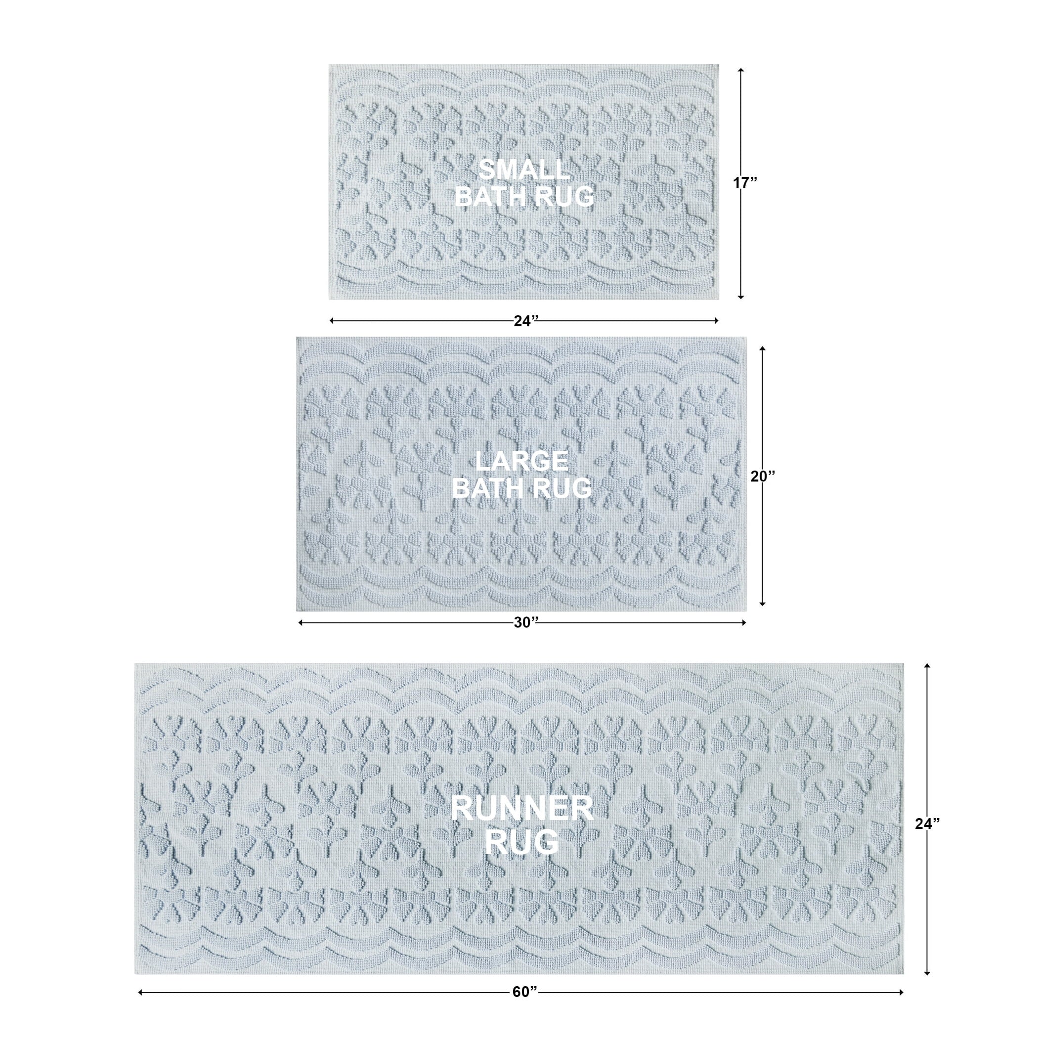 Beautiful Floral Block Scallop 2 Piece Bath Rug Set by Drew Barrymore, Hydrangea Blue, 17" x 24" & 20" x 30"