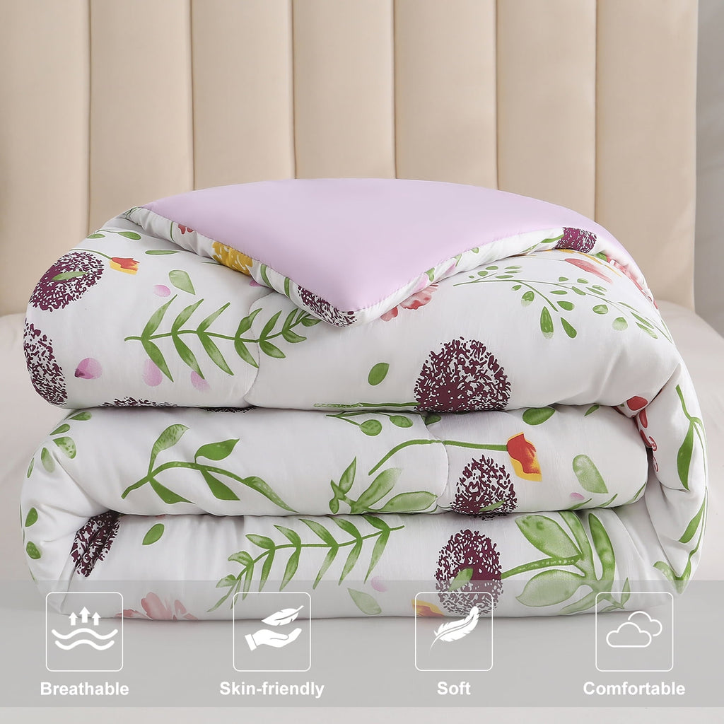 Jessy Home 1 Piece Queen Comforter Floral Comforter Purple Dandelion Summer Quilts Soft Cooling Comforter 1 Comforter
