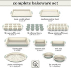 Country Kitchen Bakeware Set, 10-Piece Nonstick Stackable Baking Pans with Silicone Handles, Silver
