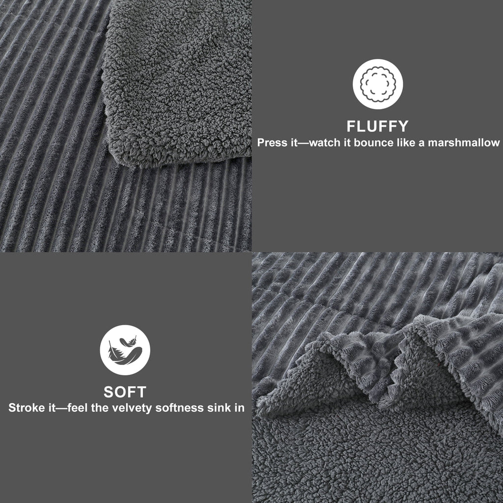 Jessy Home 3 Piece Fleece Queen Comforter Set - Soft & Warm Fluffy Dark Gray Sherpa Bedding , Fuzzy Heavy Double Sided Design Winter Comforter with 2 Pillow Cases
