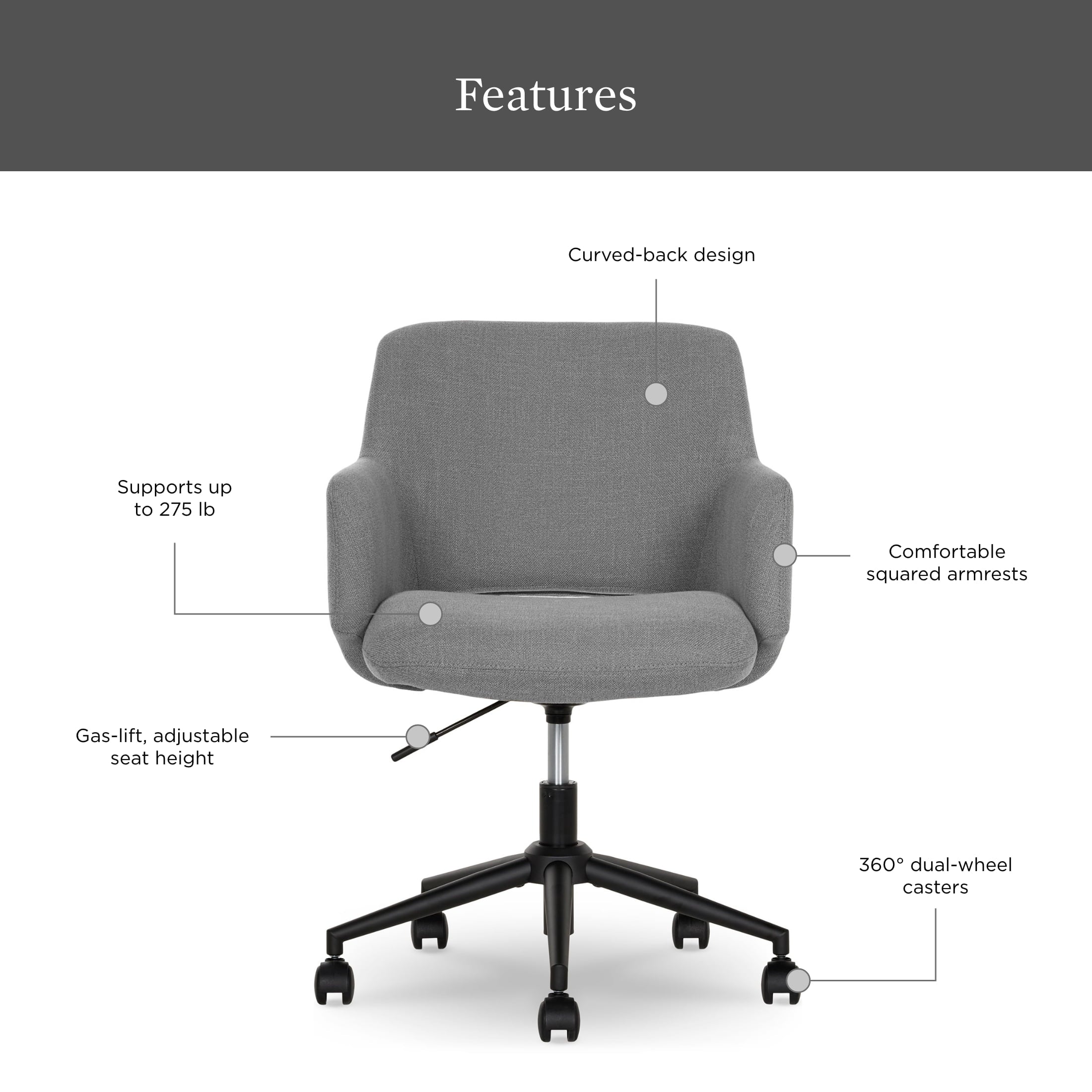 Better Homes & Gardens Lillian Office Chair, Gray