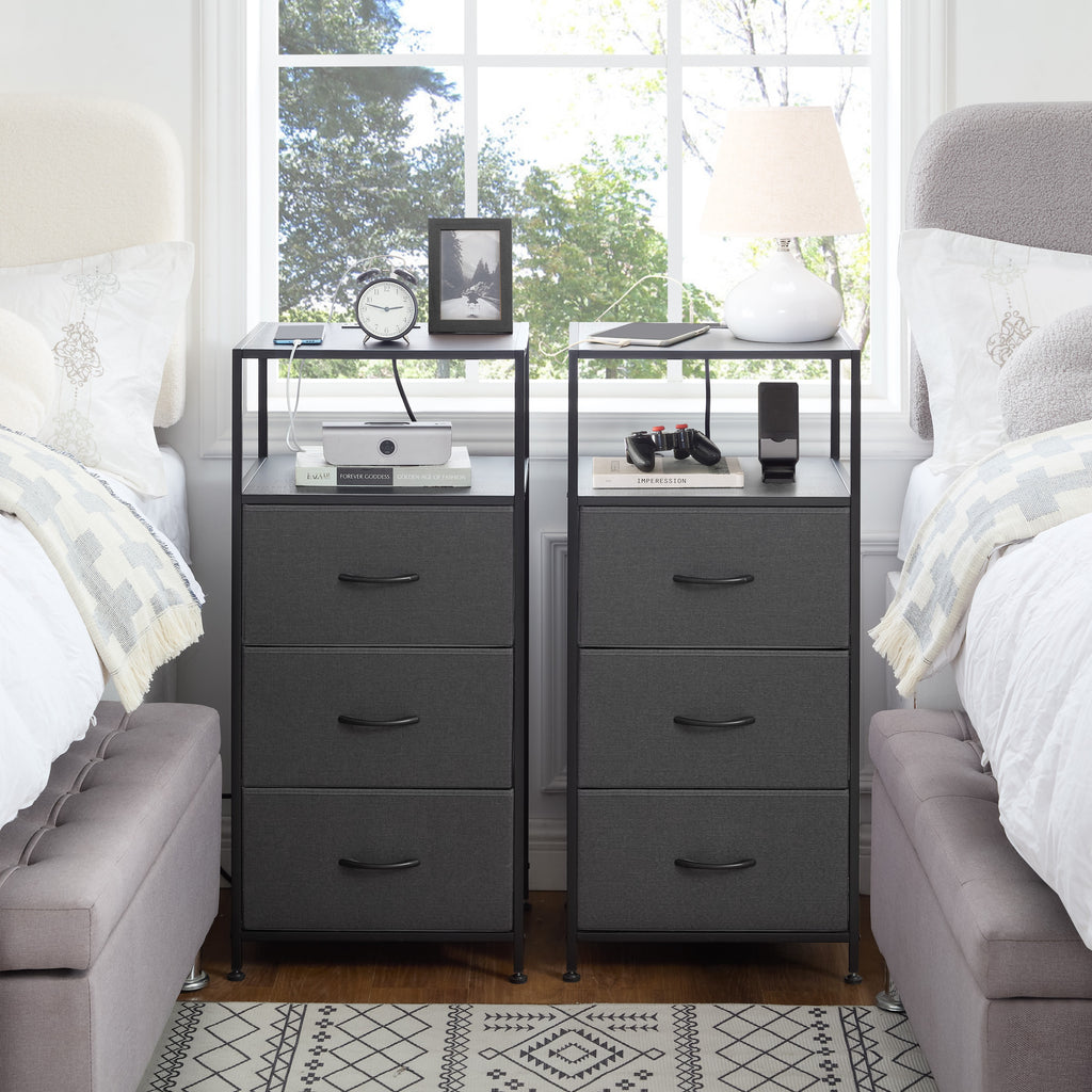 Mainstays 3 Drawer Fabric Nightstand with USB, Grey