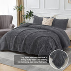 Jessy Home 3 Piece Fleece Queen Comforter Set - Soft & Warm Fluffy Dark Gray Sherpa Bedding , Fuzzy Heavy Double Sided Design Winter Comforter with 2 Pillow Cases